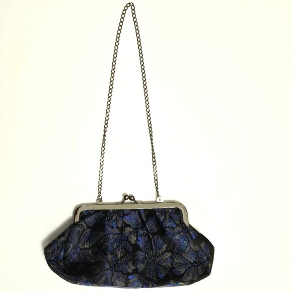 Share Vintage JOAN RIVERS Blue/Black Tapestry Evening Clutch Handbag w/Chain Str - Picture 3 of 3